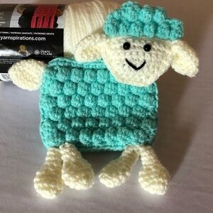 Crocheted rag doll lamb Toy in Teal and Cream